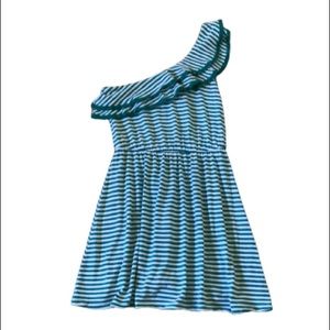 Teal One-Shoulder Striped Dress by Rewind